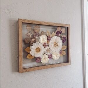 • Framed Pressed Flowers Wall Art with Natural Wood Frame •